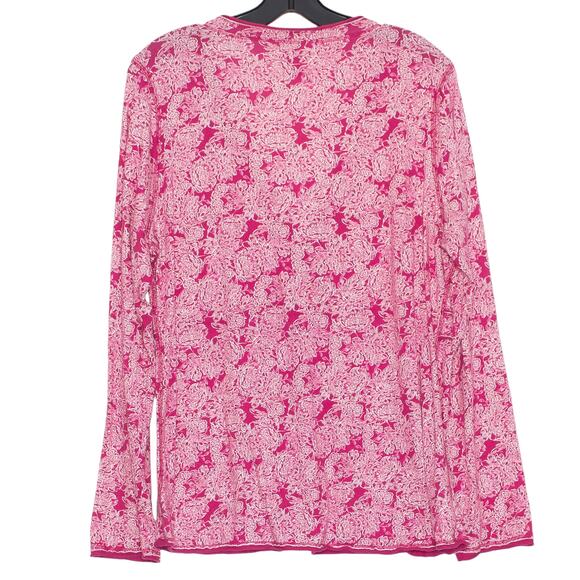 Liz Claiborne Top Cottage Boho Coquette Romantic Floral Feminine Prairie Pink XL - Picture 2 of 7